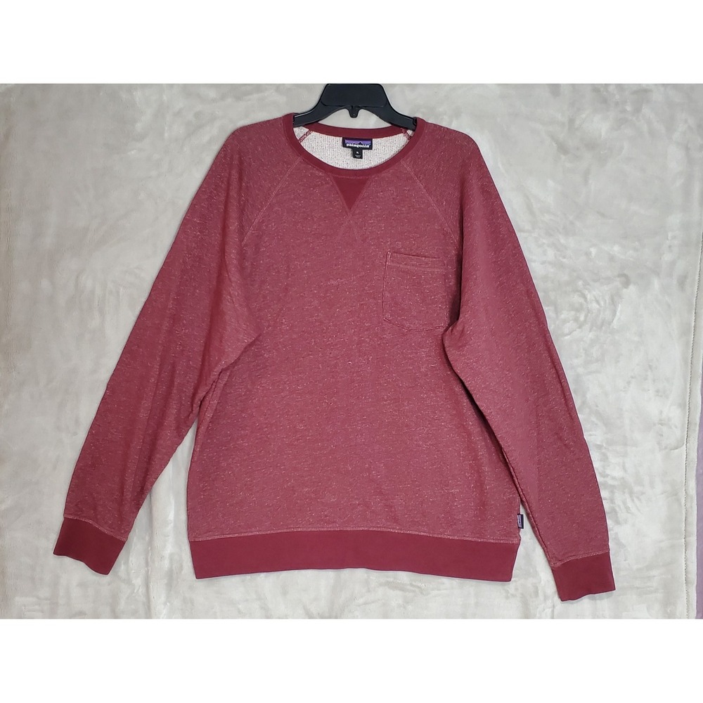 Patagonia Mahnya Fleece Sweatshirt Mens XL Crewneck Pocket Casual Burgandy EUC